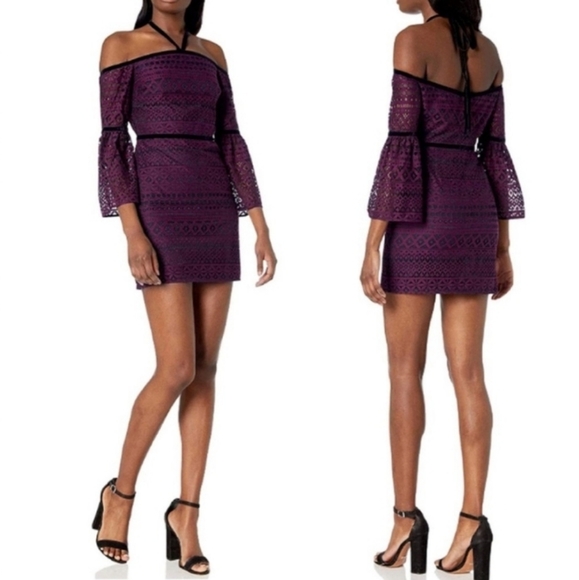 Likely Kakki Sz 4 Off The Shoulder Whimsy Goth Lace Mini Dress - Picture 1 of 14